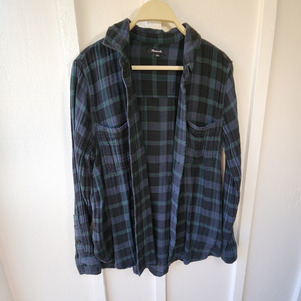 Madewell Plaid Cotton Flannel Navy Green Size Small